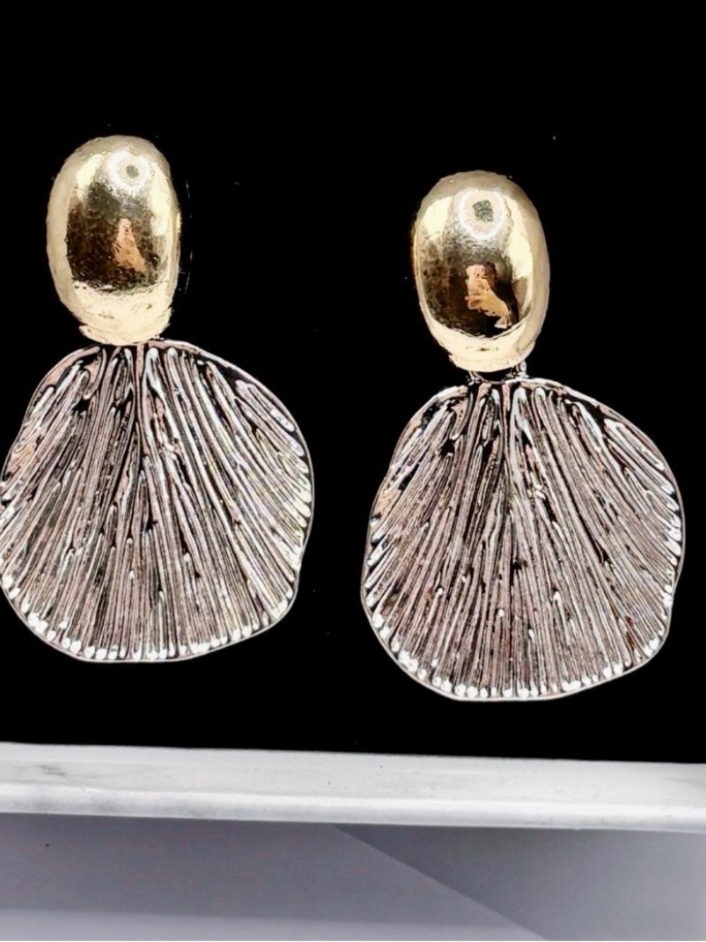 Gold & Silver Textured Drop Earrings - Women Fashion Statement Jewelry
